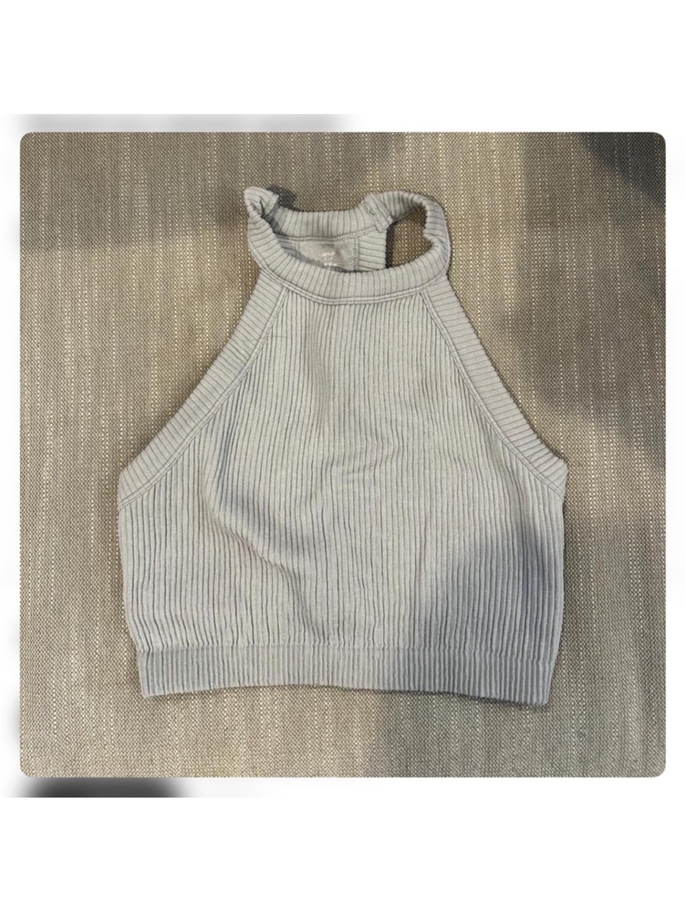 Aerie Ribbed High-Neck Crop Tank Top - Light Gray